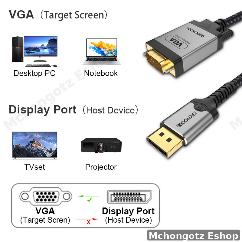 DisplayPort to VGA Cable 2M 1080P Male to Male Cable Converter| DP to VGA 2M Cable - image 2