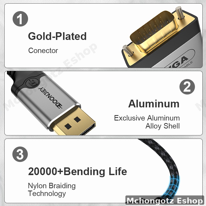 DisplayPort to VGA Cable 2M 1080P Male to Male Cable Converter| DP to VGA 2M Cable - image 4