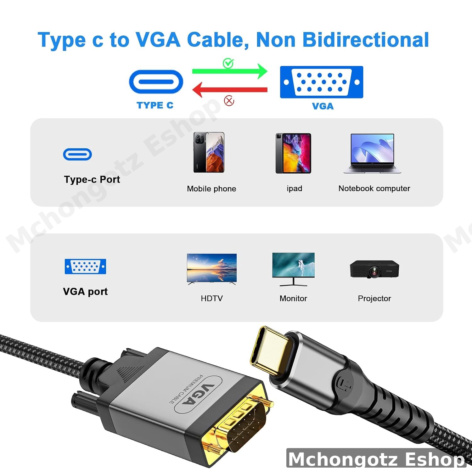 DOONJIEY USB-C to VGA Cable 2M | 1080P Type-C to VGA Display Cable Price in Tanzania - image 4