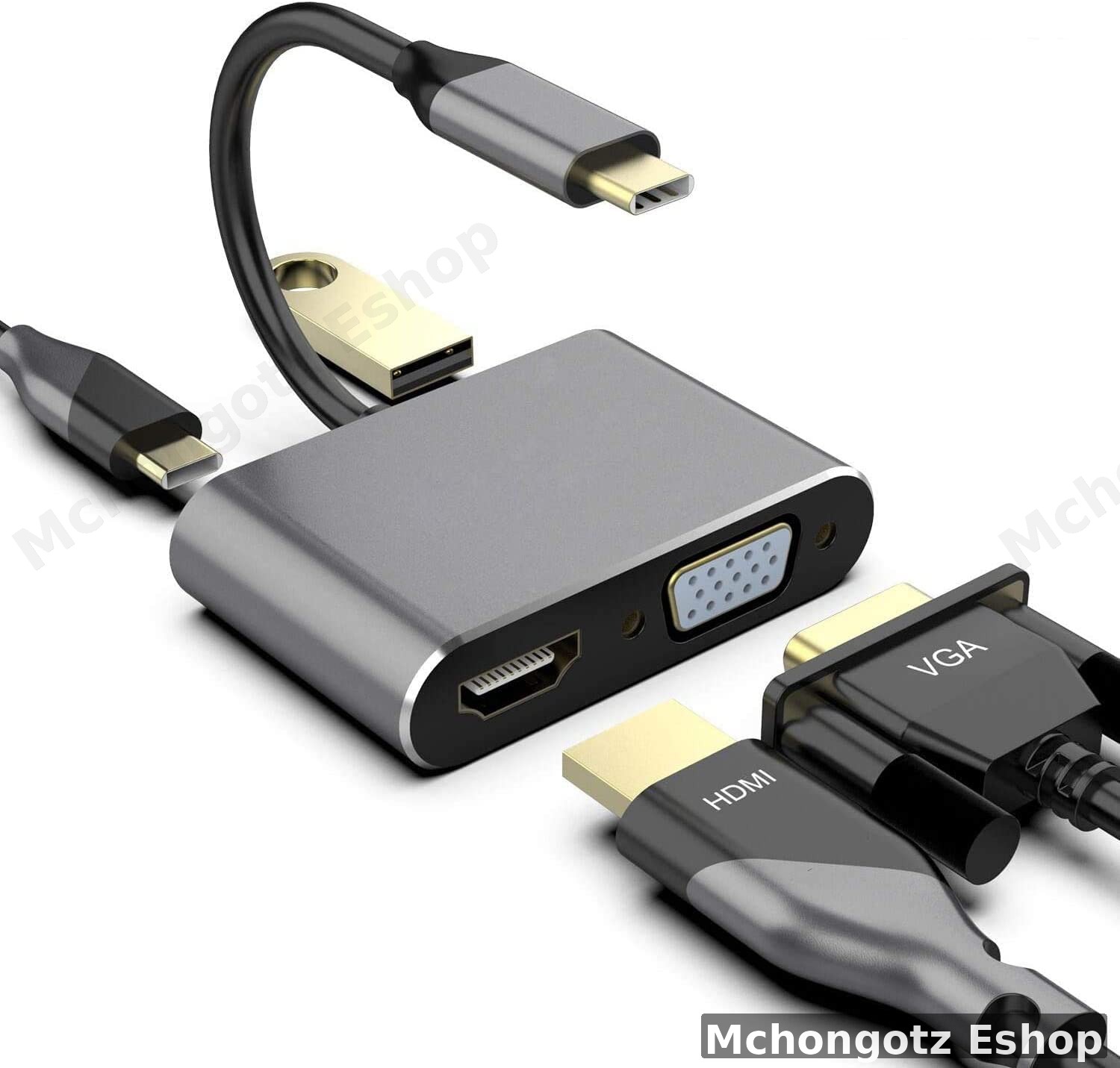 Type C 4 in 1 Multiport Adapter | HDMI + VGA + USB 3.0 + PD Charging Price in Tanzania