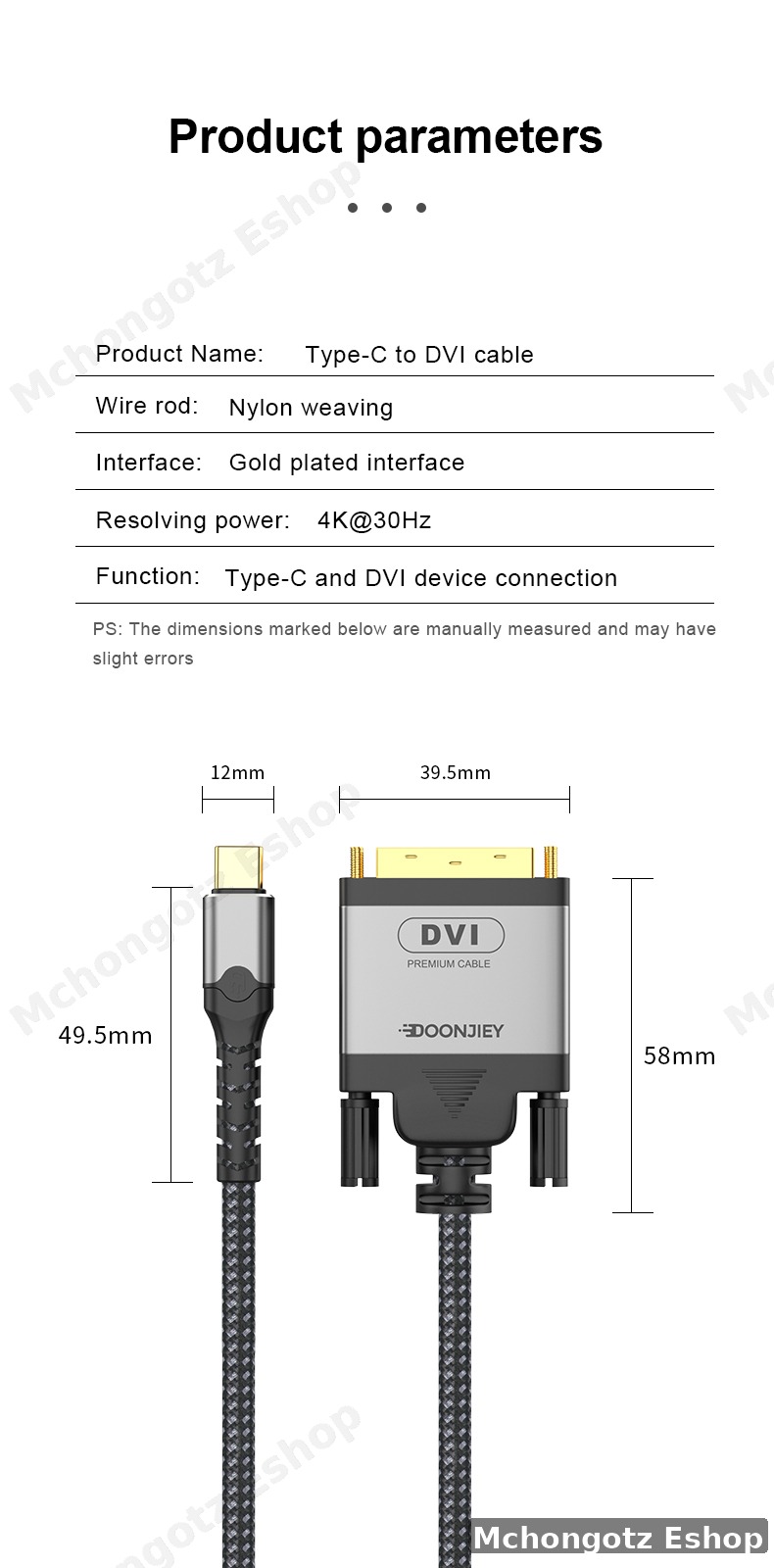 USB C to DVI 24+1 Cable 2M 4K 30Hz Male to Male Converter | Type c to DVI 2m cable - image 2