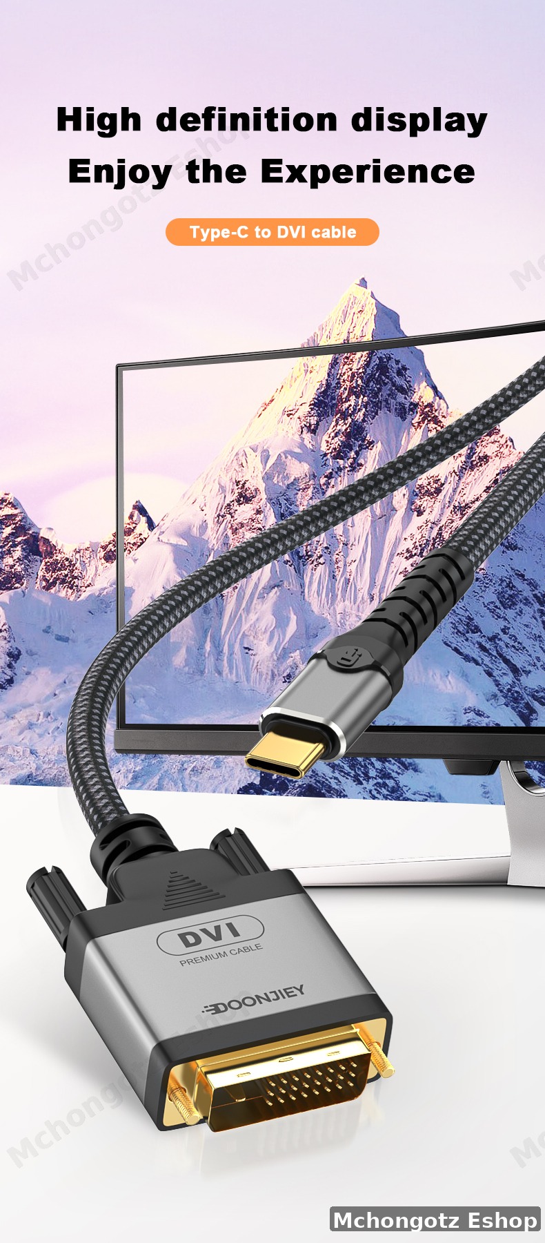 USB C to DVI 24+1 Cable 2M 4K 30Hz Male to Male Converter | Type c to DVI 2m cable - image 5