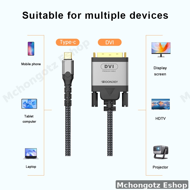 USB C to DVI 24+1 Cable 2M 4K 30Hz Male to Male Converter | Type c to DVI 2m cable - image 7