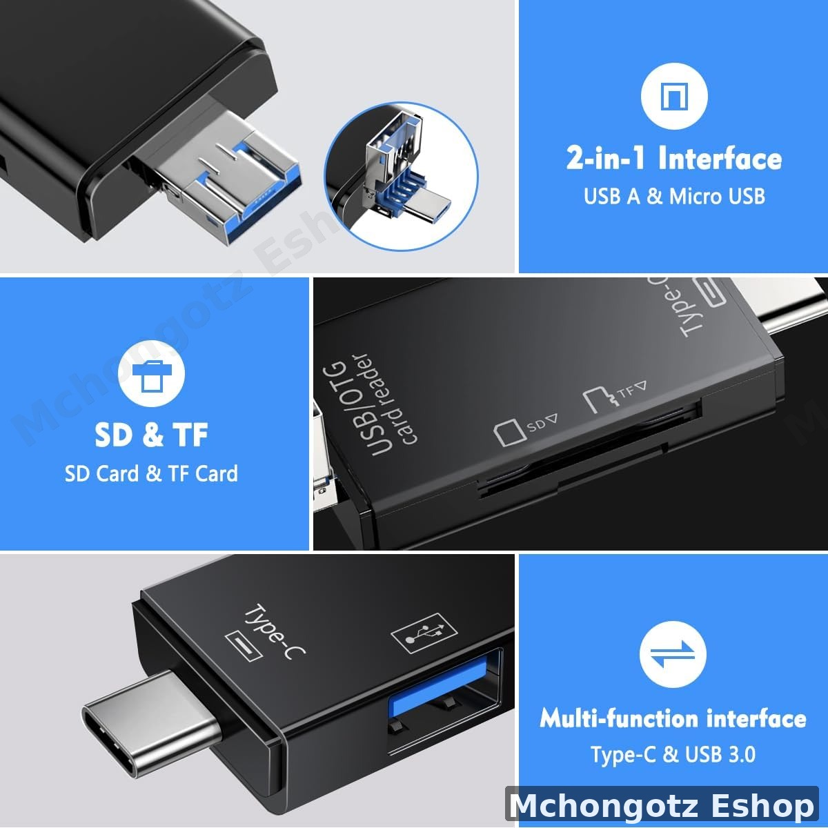 6 in 1 otg card reader usb c | type c usb 3.0 micro usb for android phone and pc - image 2