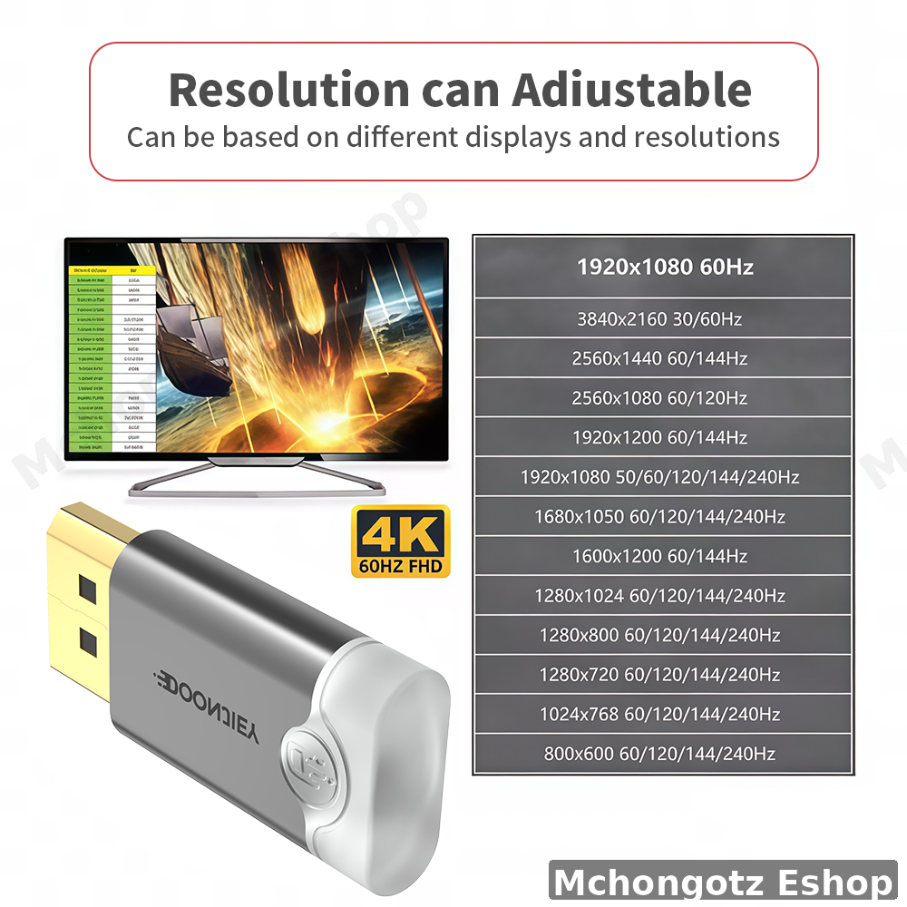 DisplayPort (DP) 4K 60Hz virtual display adapter dummy plug DOONJIEY - image 9