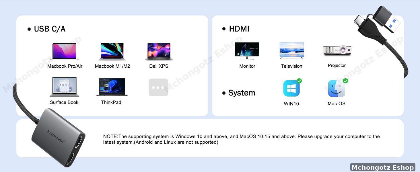 Lemorele HD10 usb c | usb a mst docking station 2x hdmi triple display - image 9