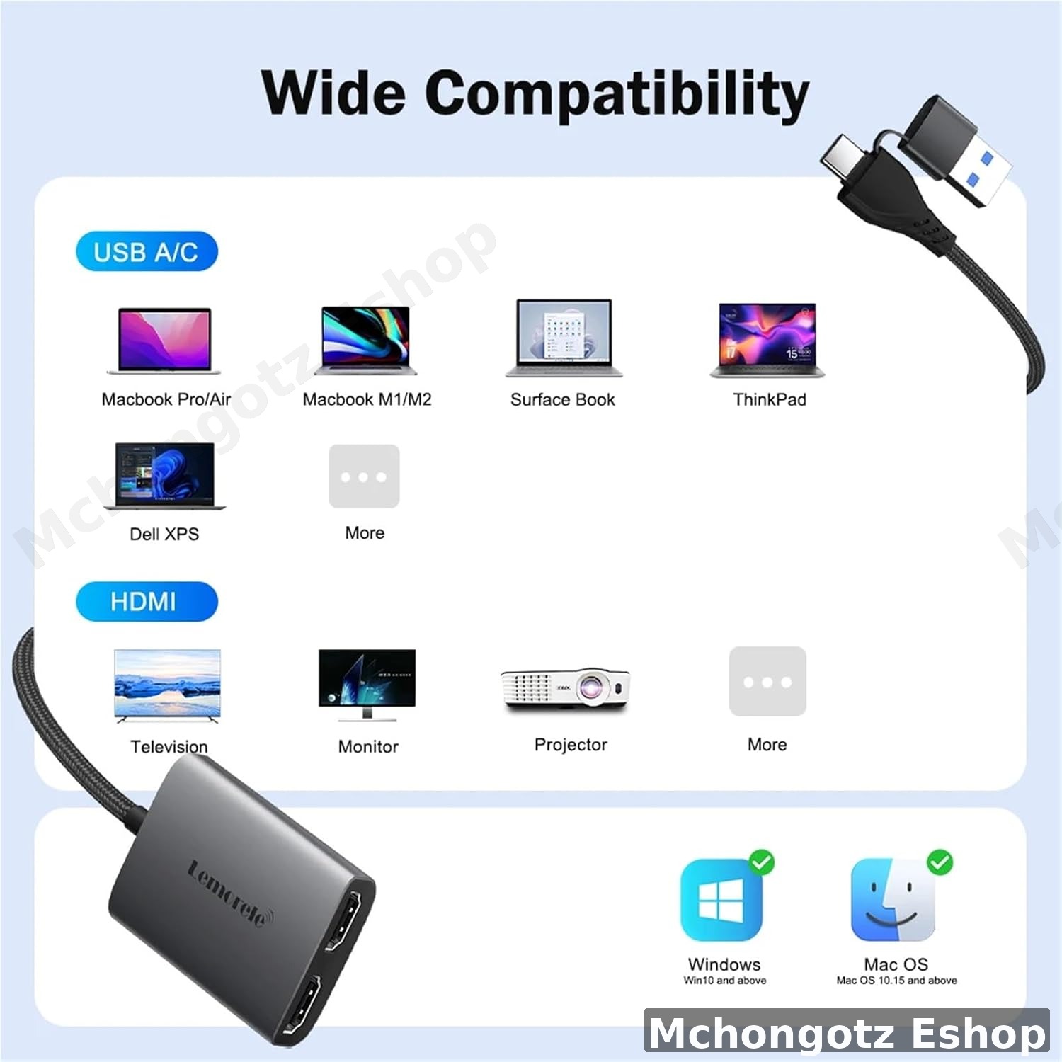 Lemorele HD10 usb c | usb a mst docking station 2x hdmi triple display - image 8