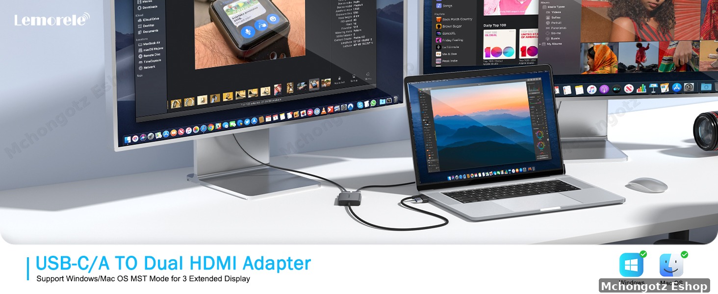 Lemorele HD10 usb c | usb a mst docking station 2x hdmi triple display - image 4