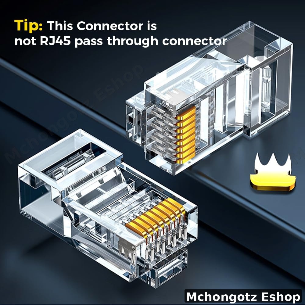 RJ45 Cat5e Pass Through Connectors 100 Pack for UTP Network Cable