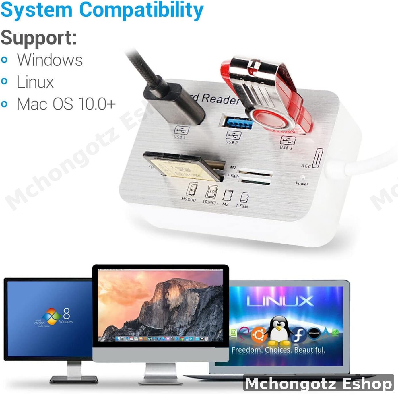 usb 3.0 hub | 3 in 1 card reader ms m2 tf memory card adapter - image 2