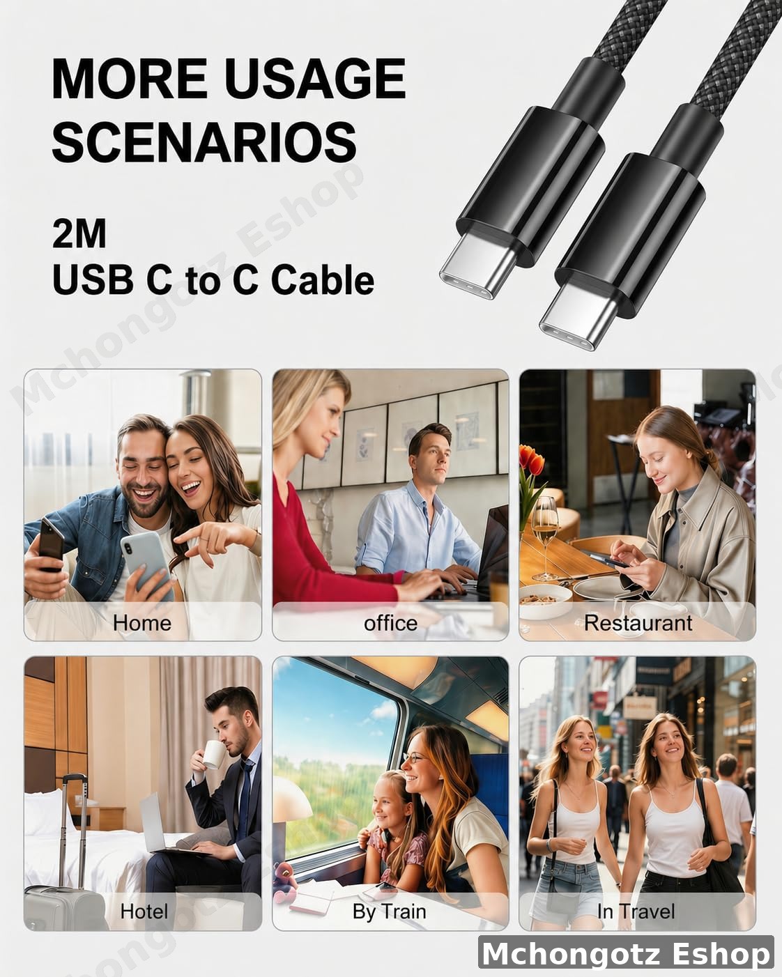 usb c | type c to type c cable 2M 240W black braided fast charging - image 3