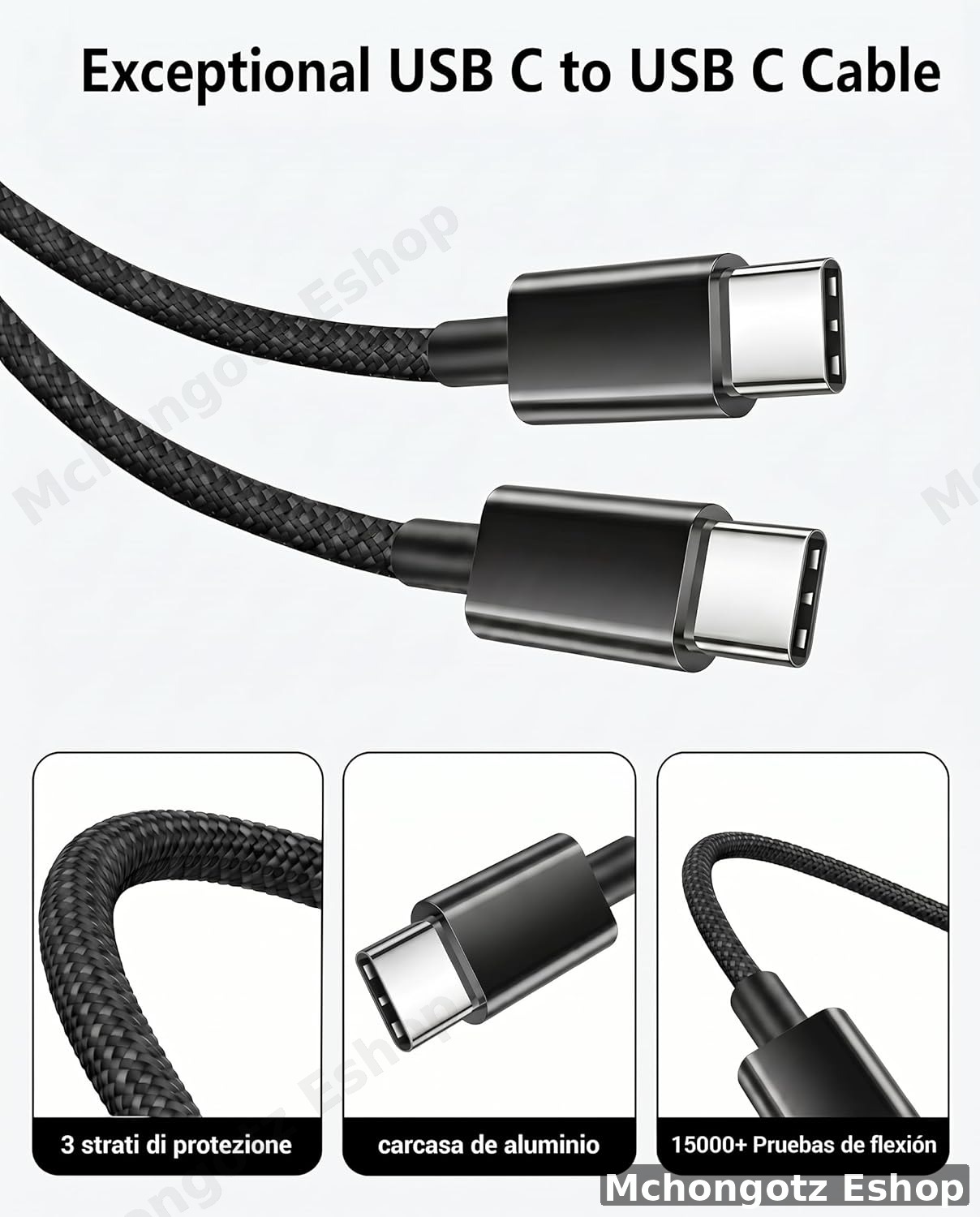 usb c | type c to type c cable 2M 240W black braided fast charging - image 5