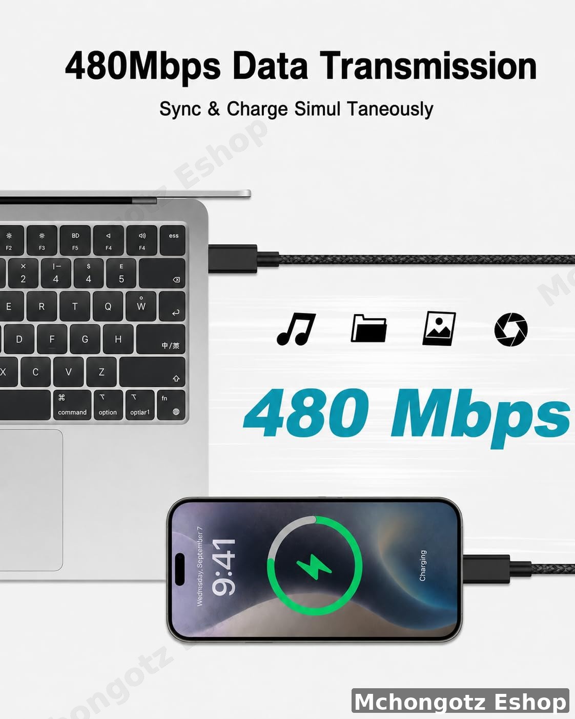 usb c | type c to type c cable 2M 240W black braided fast charging - image 6