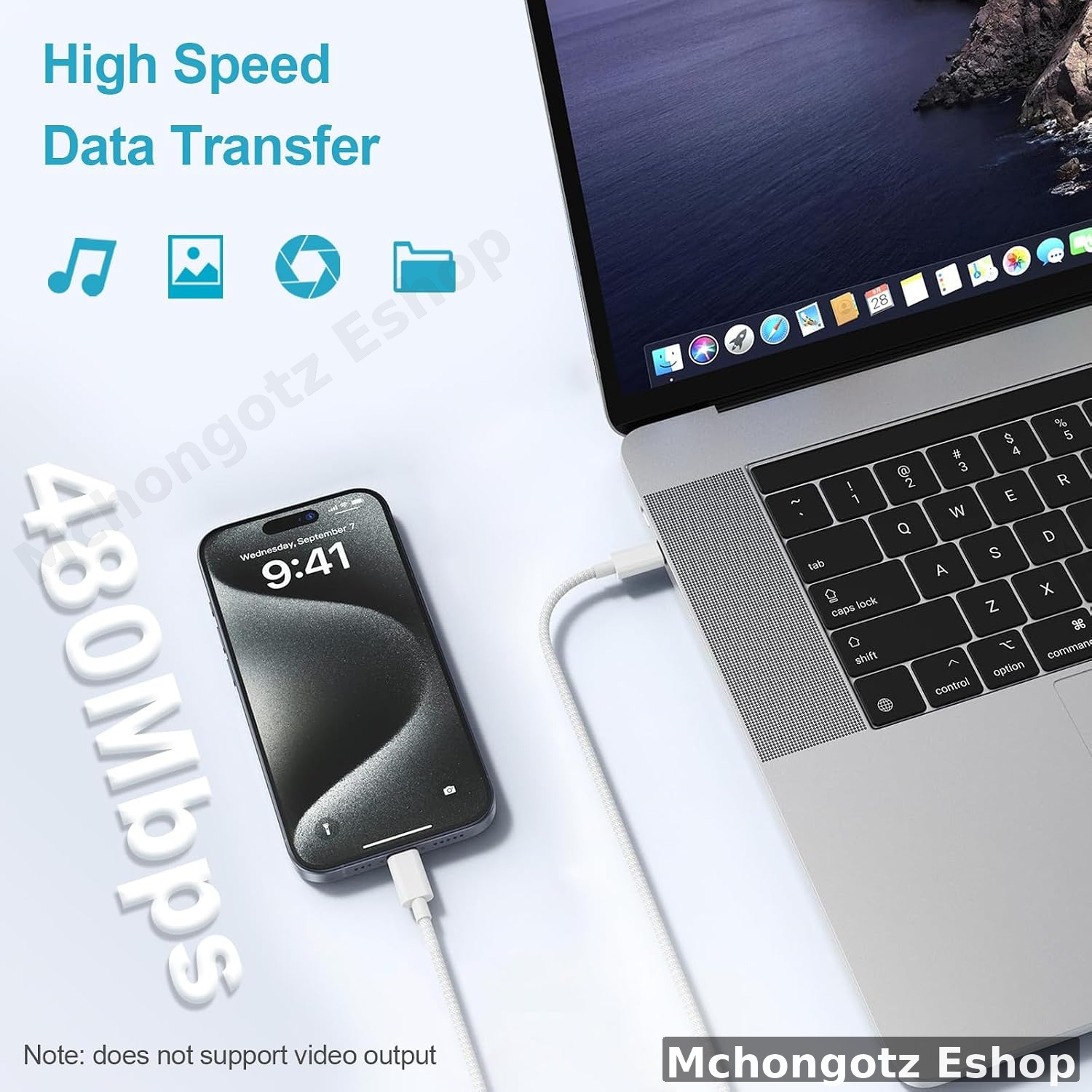 usb c | type c to type c cable 3M white slim braided fast charging - image 3